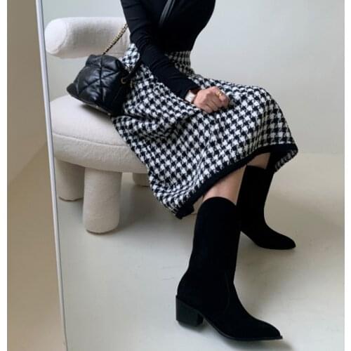 2020 Autumn and Winter Western Cowboy Boots Women Denim Winter Shoes Women Pointed Toe High Heel Boots Size 33-42