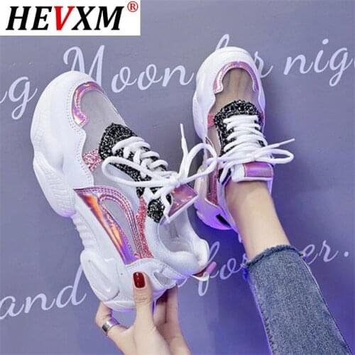 2021 New Women Shoes Spring Sneakers Women Fashion Bling Platform Shoes Ladies Footwear Breathable Mesh Sneakers T895