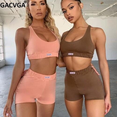GACVGA Summer Crop Top And Shorts Set Women Sport Jogger Pants Two Piece Matching Set Outfit Casual Fitness Tracksuit Suits