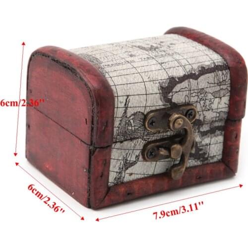 1Pc Vintage Wooden Map Storage Box Metal Locking Jewelry Cufflinks Chest Case X7JB