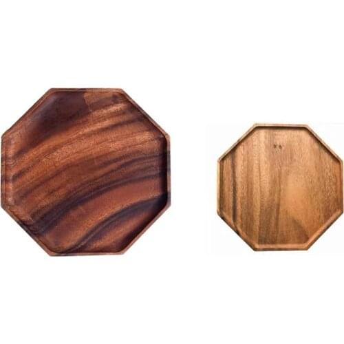 2 Pcs Octagon Walnut Wood Serving Tray Wood Platters & Dish Plates for Fruits, Cupcakes Wood Tray Decor for Kitchen