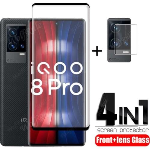 4-in-1 For Vivo iQOO 8 Glass For iQOO 8 Tempered Glass Full Curved Phone Film Screen Protetor For Vivo iQOO 8 Camera Lens Film