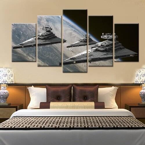 5 Pcs Framed Super Star Destroyer Wall Art Canvas Prints Modular Movie Artwork for Office and Home Wall Decor Decorative Posters