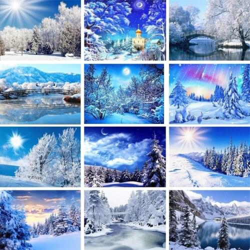5D Diy Diamond Painting Winter Snow Scenery Landscape Full Square/Round Diamond Home Decor Gift Cross Stitch Kit Mosaic Pattern