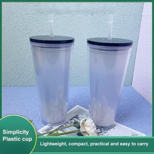 No BPA New Creative Double Layer Rainbow Color changing Straw Cup Water Bottle With Straws Lid Plastic Mugs Coffee Drinking