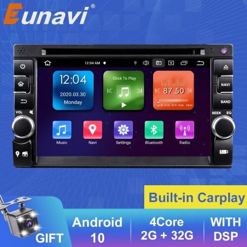 Eunavi 2Din Android 10 Car Radio GPS Multimedia Player Universal Audio Stereo RDS AM FM Carplay DSP Auto DVD Navigation 2Din