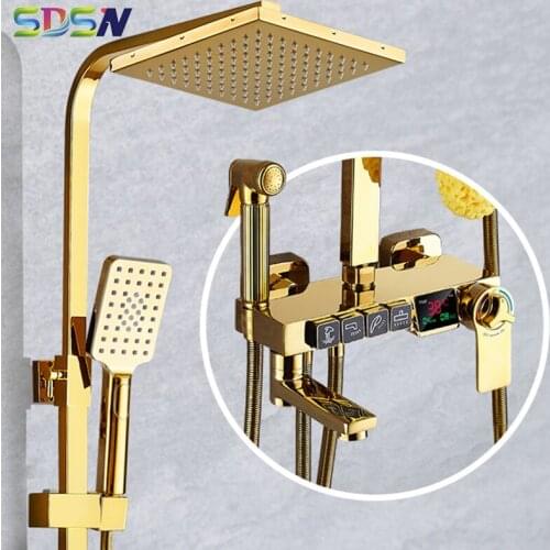 Digital Shower System Rainfall Shower Head Gold Thermostatic Shower Mixer Set Quality Brass Bathtub Faucets Digital Shower Sets