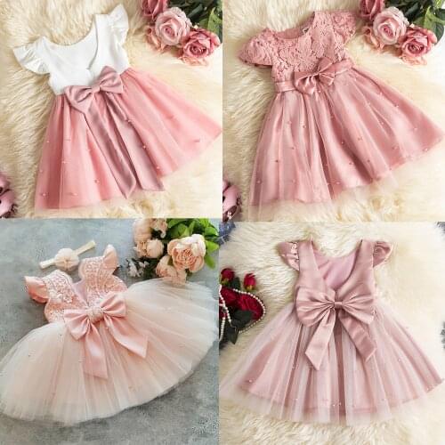 Cute Baby Girl Dress Lace Wedding Birthday Dresses For Girl Bow Tutu Kids Clothes Girl Casual Wear Infant Party Wear 1 2 3 Years
