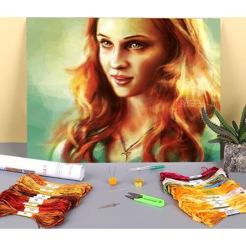 Doodles Printed Water-Soluble Canvas 11CT Cross-Stitch Full Kit Embroidery DMC Threads Craft Handiwork Hobby Needlework Floss