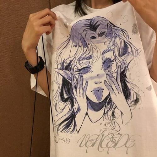 Y2K anime women T-shirt cotton loose casual big size Ulzzang tops summer streetwear Gothic women clothing Ins Harajuku tees