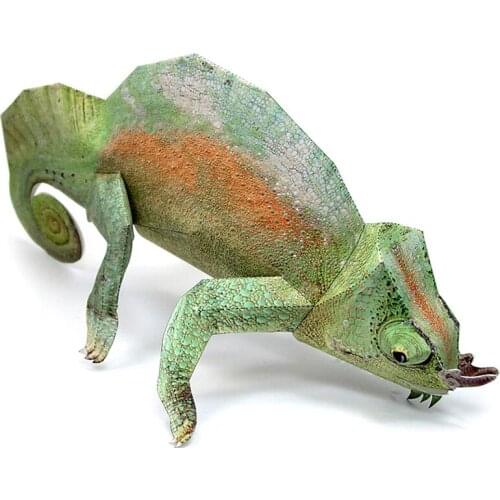 Chameleon Paper Model Realistic Animal Mini Cute Fold Card 3D Papercraft DIY Kids Adult Handmade Construction Craft Toys WE-039