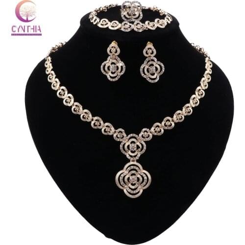 CYNTHIA Indian Jewellery Bridal Jewelry Sets Gold Color Crystal Party Wedding Costume Accessories Necklace Sets Gifts for Women