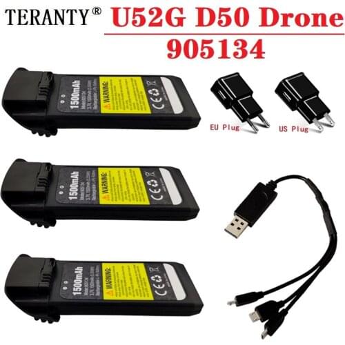 3.7V 1500mAh Drone battery Charger Sets for U52G D50 5.55WH RC Quadcopter spare parts for U52G D50 Drone Lipo battery 905134