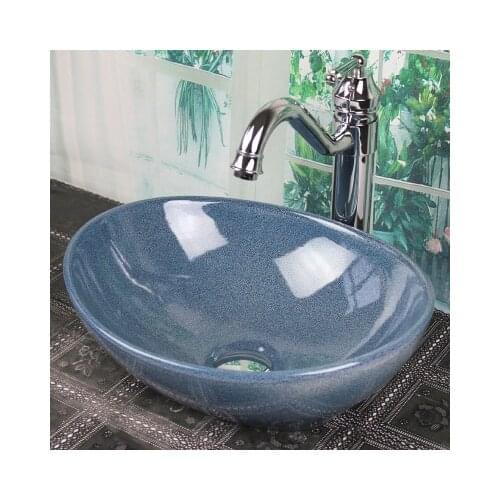 Bathroom Round Ceramic Vessel Sink Vanity Artistic Basin with Pop up Drain Combo AB262
