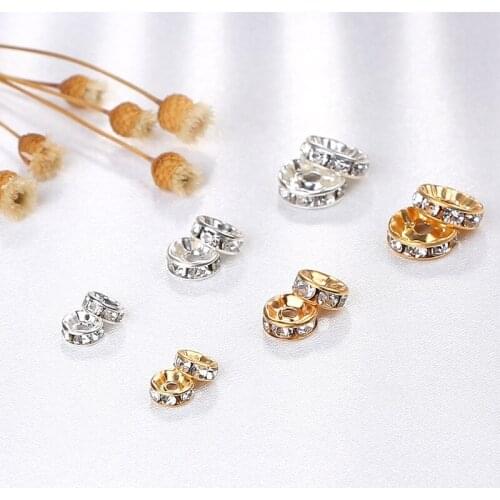 Multi-Size Round Hollow Rhinestones Beads Gold Silver Bracelet Glass Crystal Spacer Tire Shape Diy Handmade Jewelry Accessories