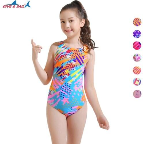 Colorful Bikini Swimsuit Fused For Girls Lovely Children Sports Swimwear Wetsuit Kid Swimming Bathing Suits Training Set
