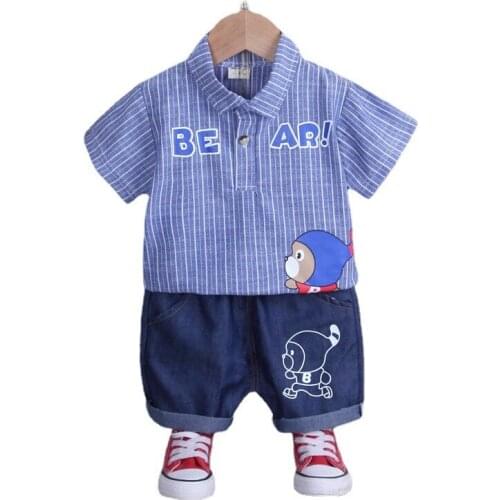 Summer Toddler Striped Clothes Baby Boys Girls T-Shirt Shorts 2 Pcs/Set Children Turn-down Collar Costume Kids Casual Tracksuits