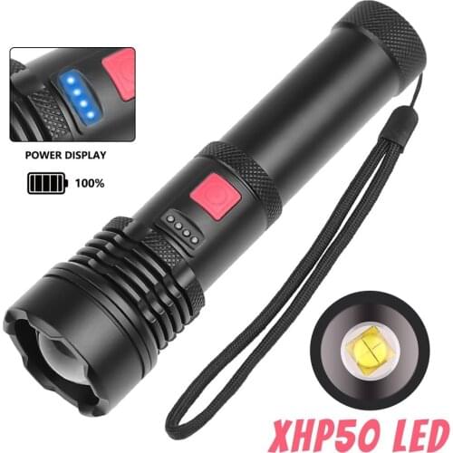 Powerful Flashlight XHP50.2 Led Flashlights Rechargeable 18650 Battery Outdoor Lighting Zoom Torch Lantern for Camping Hunting