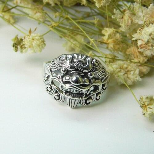 Fashion Jewelry S925 Sterling Silver Retro Thai Silver Hollow Pattern Mens Ring Finger New