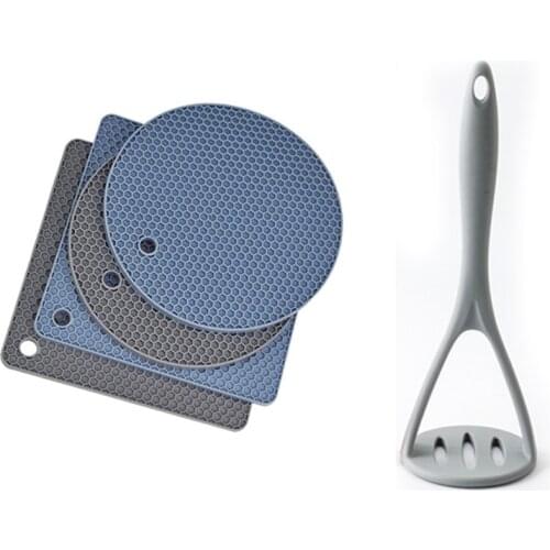 New Silicone Potato Pressure Mud Mashed Potato Pressed Masher & Silicone Pot Holders, Heat-Resistant Mats