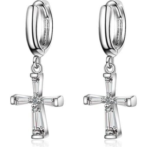 New ArrivalClassic Design 925 Sterling Silver Zircon Cross Earrings Women Fashion Jewelry oorbellen boucle d'oreille