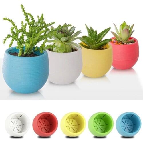 New Colorful Mini Round Plastic Plant Flower Pot Garden Home Office Decor Planter