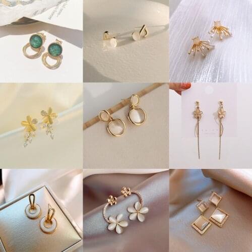 YAOLOGE Wholesale New Fashion Geometric Opal Dangle Earrings For Women 2021 Trendy Vintage Party Gift Jewelry Brincos серьги