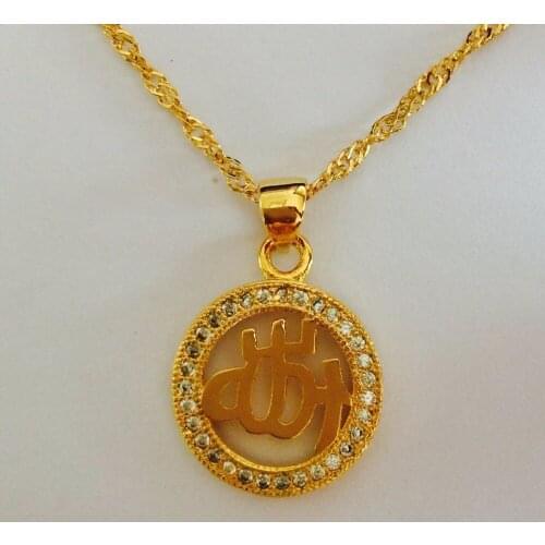 Wholesale CZ Allah Pendant Necklace Islam Jewelry Women18K Gold color Muslim Gift,Arabic Charm Girl Mom Mama
