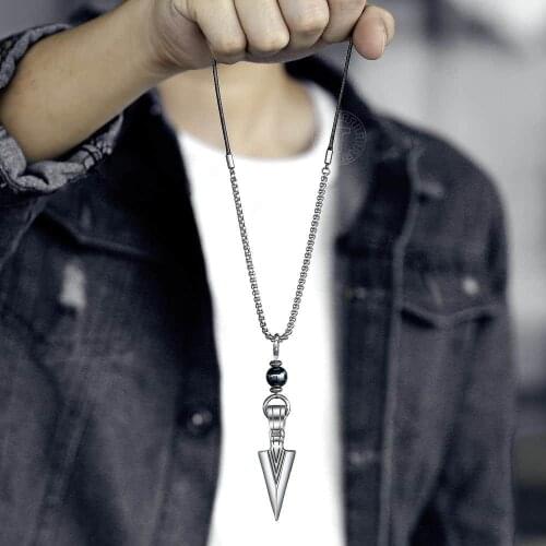 Pendant Necklace for Men Bead Stainless Steel Leather Adjustable Necklace Mens Jewelry Alloy Arrow Pendent Fashion New LDNM26