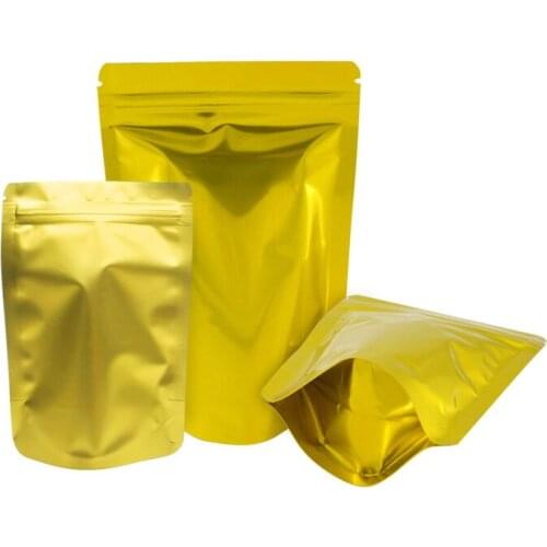 Gold Bag Yellow Pouches Gusset Stand Up Zip lock Foil Food Storage Food Save Tea Packaging Leak Proof Small Pink Bag 100 Pcs