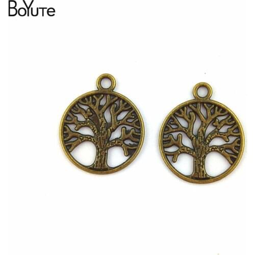 BoYuTe (50 Pieces/Lot) 20MM Antique Bronze Plated Zinc Alloy Trees Charms for Jewelry Findings Components Diy Handmade Craft