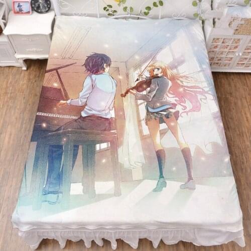 Anime Your Lie in April characters Arima Kousei & Miyazono Kaori bed sheet milk fiber & flannel blanket summer quilt 150x200cm