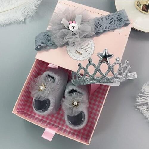 Baby Headband Sock set with Gift box bag for Newborn Baby Infant Toddlers Girls Kids 2 Headbands+1 Socks baby shower favor 20set