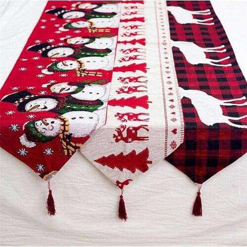 Christmas Table Runner Cotton Embroidered Deer Christmas Tree Tablecloth Home Party Wedding Christmas Table Decoration 180*35cm
