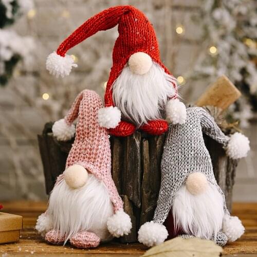 Christmas Decoration Supplies Forest Old Man Knitted Hat Standing Doll Christmas Faceless Doll Navidad Natal New Year 2021