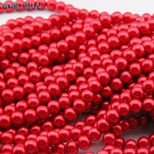 MHS.SUN Red 3MM-16MM Glass Pearl Loose Spacer Beads DIY Imitation Pearls For Jewelry Making Hand Craft Garment Decoration