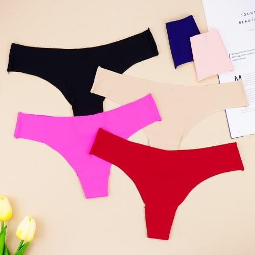 3 Pcs Lot Sexy G String Thongs Underwear Women Satin Panties Wholesale Lingerie Femenina Solid Color Ice Silk Panties Lady Brief