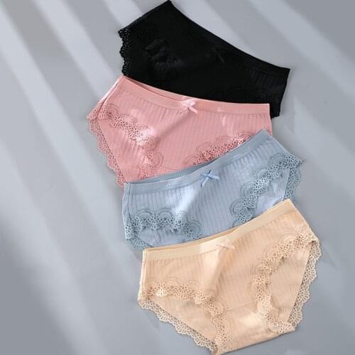 Cotton Panties Women Sexy Lace Underwear Seamless Antibacterial Briefs Set Girls Solid Color Lingerie 3 Pcs/lot Dropshipping