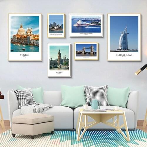 World Famous Architecture Landscape Living Room Decoration Painting Tower Bridge Canvas Wall Frameless Picture Printing Poster