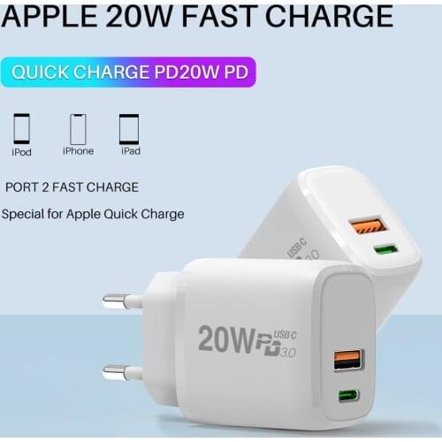 Smart PD 20W Fast Charger QC4.0 quick charge station hub for Xiaomi ipad iphone 12 X 8 plus Samsung Mobile phone Charger Adapter