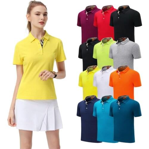 Multi Colors Cotton Ladies Golf Clothes Short Sleeve Plaid Pattern Placket Sports Shirts Women With Turn Down Polo Collar SD1868