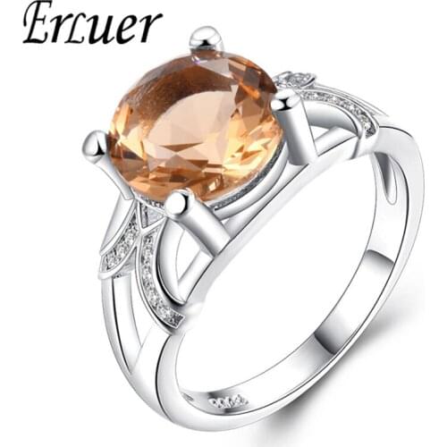 ERLUER Classic Style Round Finger Rings Champagne Crystal Zircon For Women Girls Wedding Jewelry Trendy Love Gifts Elegant Ring