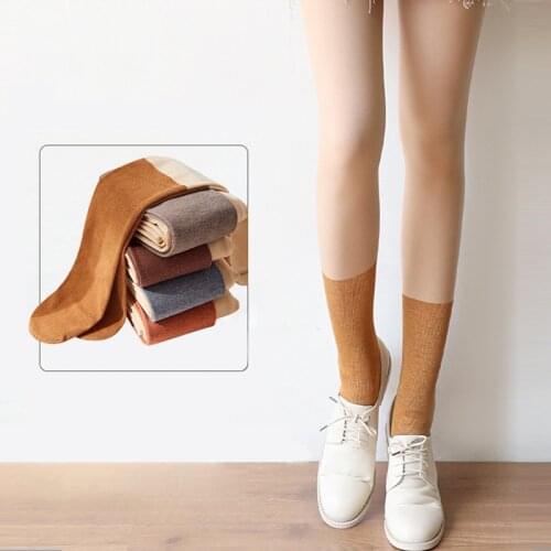 Women Autumn Winter Double-deck Fleece Pantyhose Fake knee-sock False Transparent Skinny Tights Japan vivi Stockings Nude pants