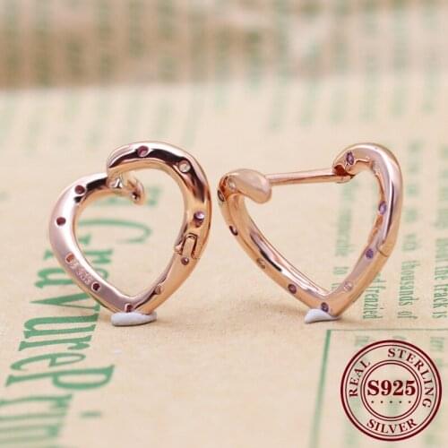 Original 925 Sterling Silver Earring Rose Bright Heart Earrings For Women Wedding Party Gift Europe Fashion Jewelry