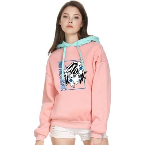 Pink Cartoon Prnt Women Hooded Sweatshirts 2021 Spring Patchwork Female Drawstring Casual Pullover Hoodies Tracksuits Tops