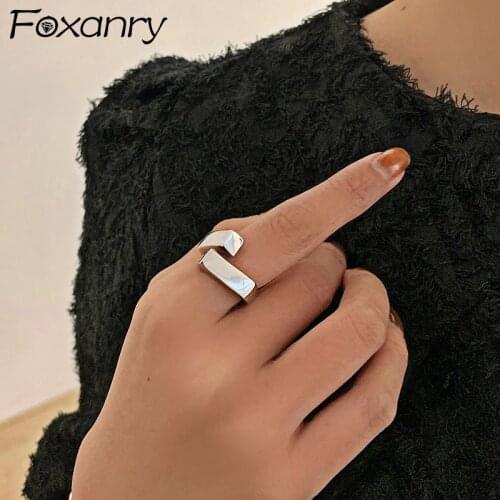 Foxanry Minimalist 925 Sterling Silver Glossy Rings for Women Fashion Creative Cross Geometric Gold Plated Party Jewelry Gifts