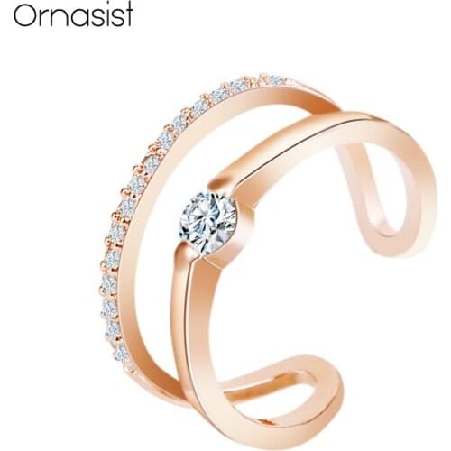 Korean Cubic Zircon Opening Rings For Women Gold Silver Colour Adjustable Ring Bague Femme High Quality