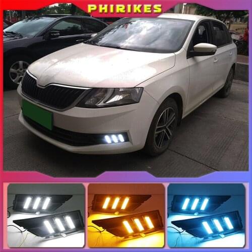 1 Set DRL With Yellow Turning Signal Car DRL LED Daytime Running Light Fog Light For Skoda Rapid 2018