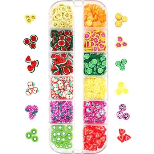 12 Patterns Nail Art Fruit Slice Decorations Polymer Clay DIY Colorful Nail Sequins UV Gel Manicure 3D Cute Charms Accessories
