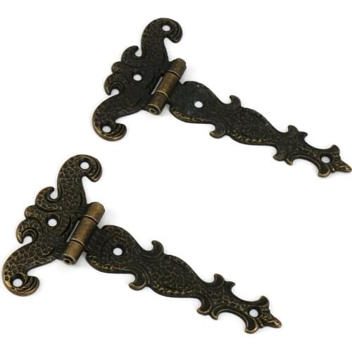 2pcs Retro Decorative T-Strap Hinges Antique Gate Door Cabinet Cupboard Jellery Box Zinc Alloy Hinges with Screws